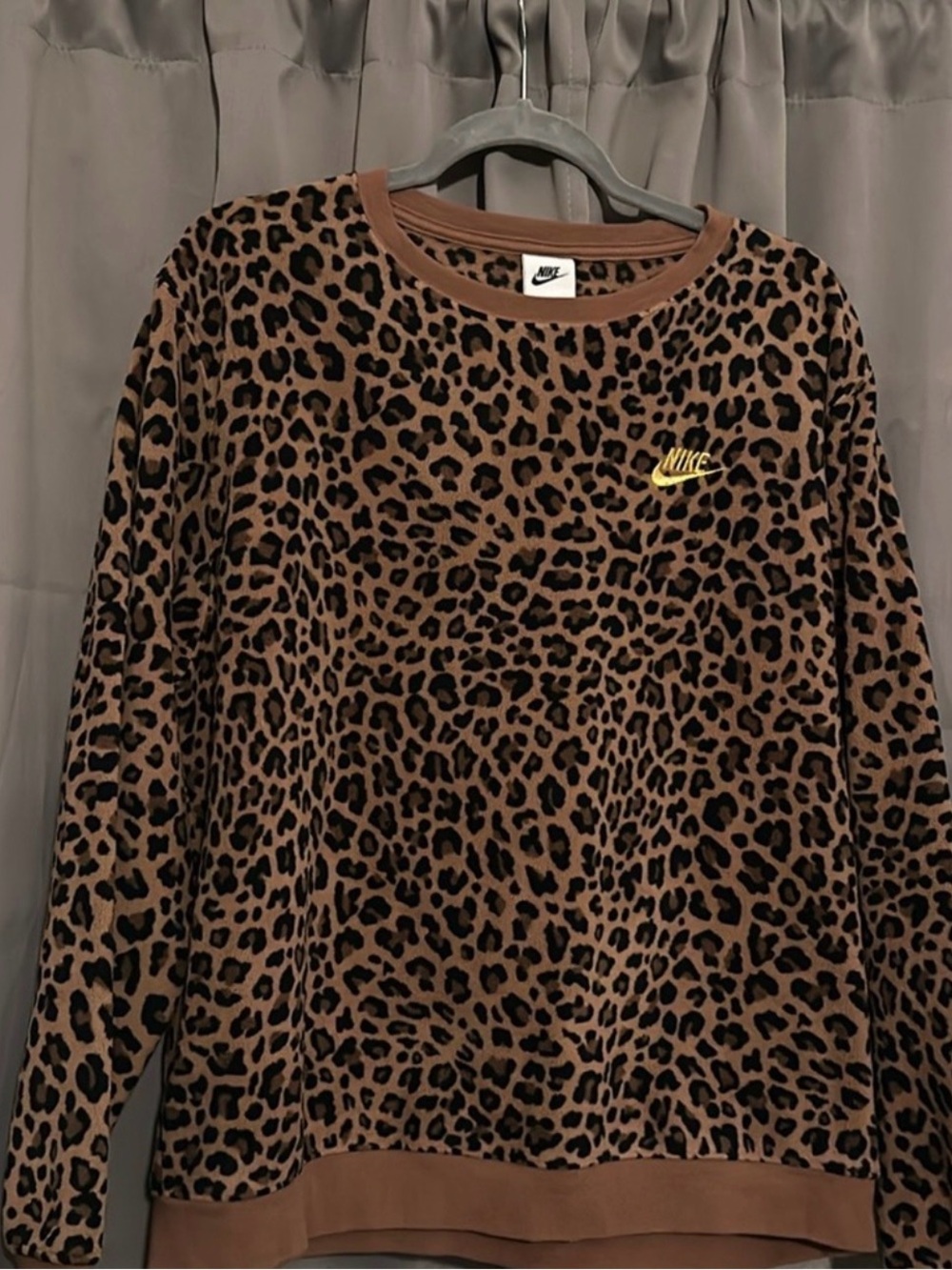 Nike Leopard Print Crewneck Sweater in Brown and Black - Picture 1 of 3